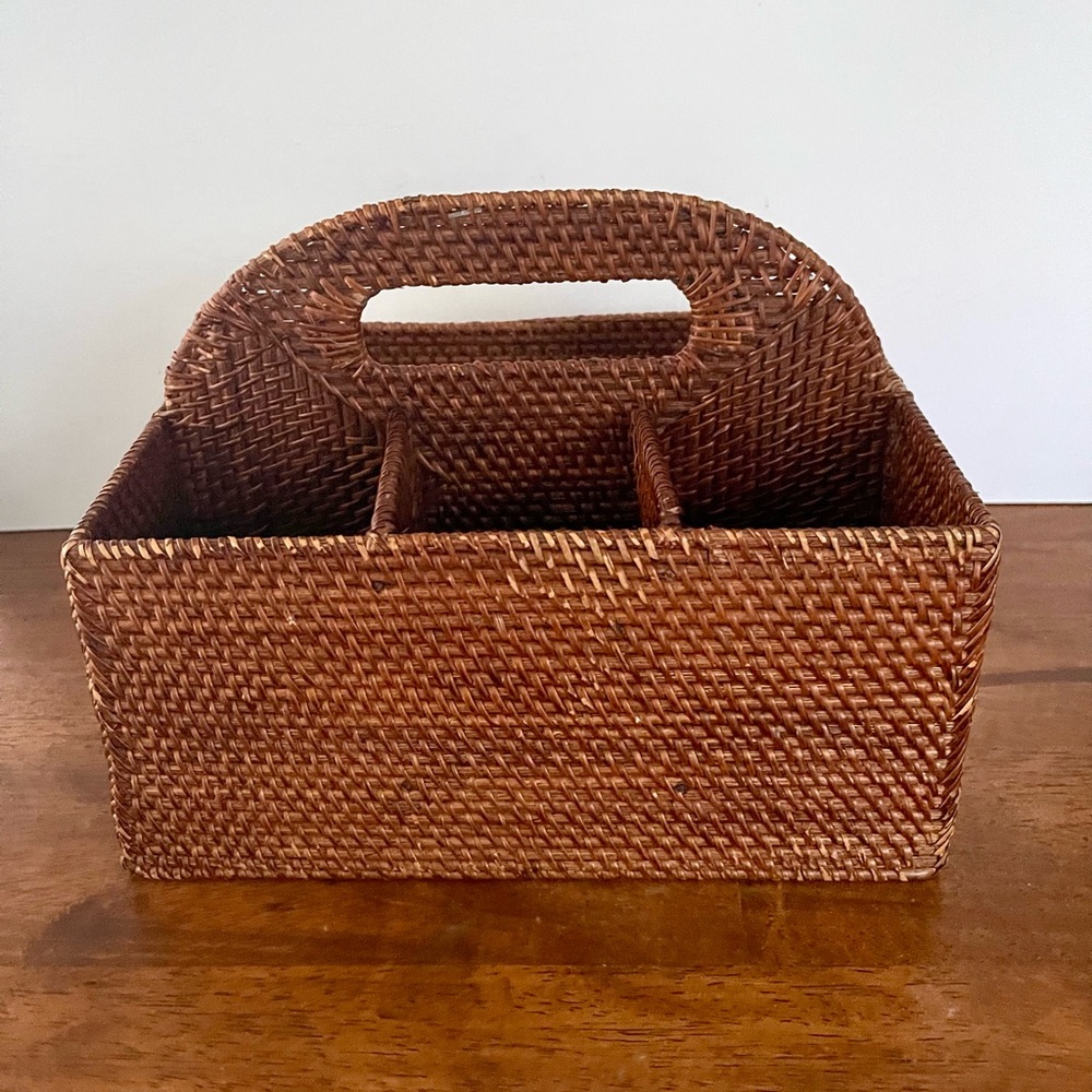 Rustic Rattan Condiment Holder/Utensil holder